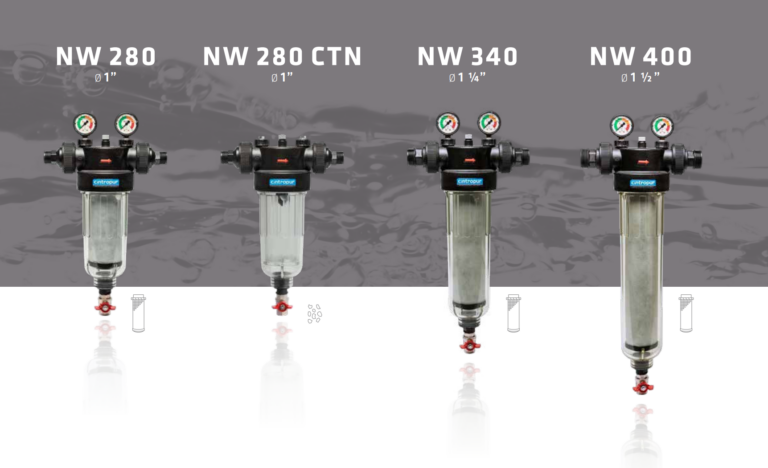 Cintropur vandfiltre NW280, NW280CTN, NW340, NW400 med manometre og ventiler